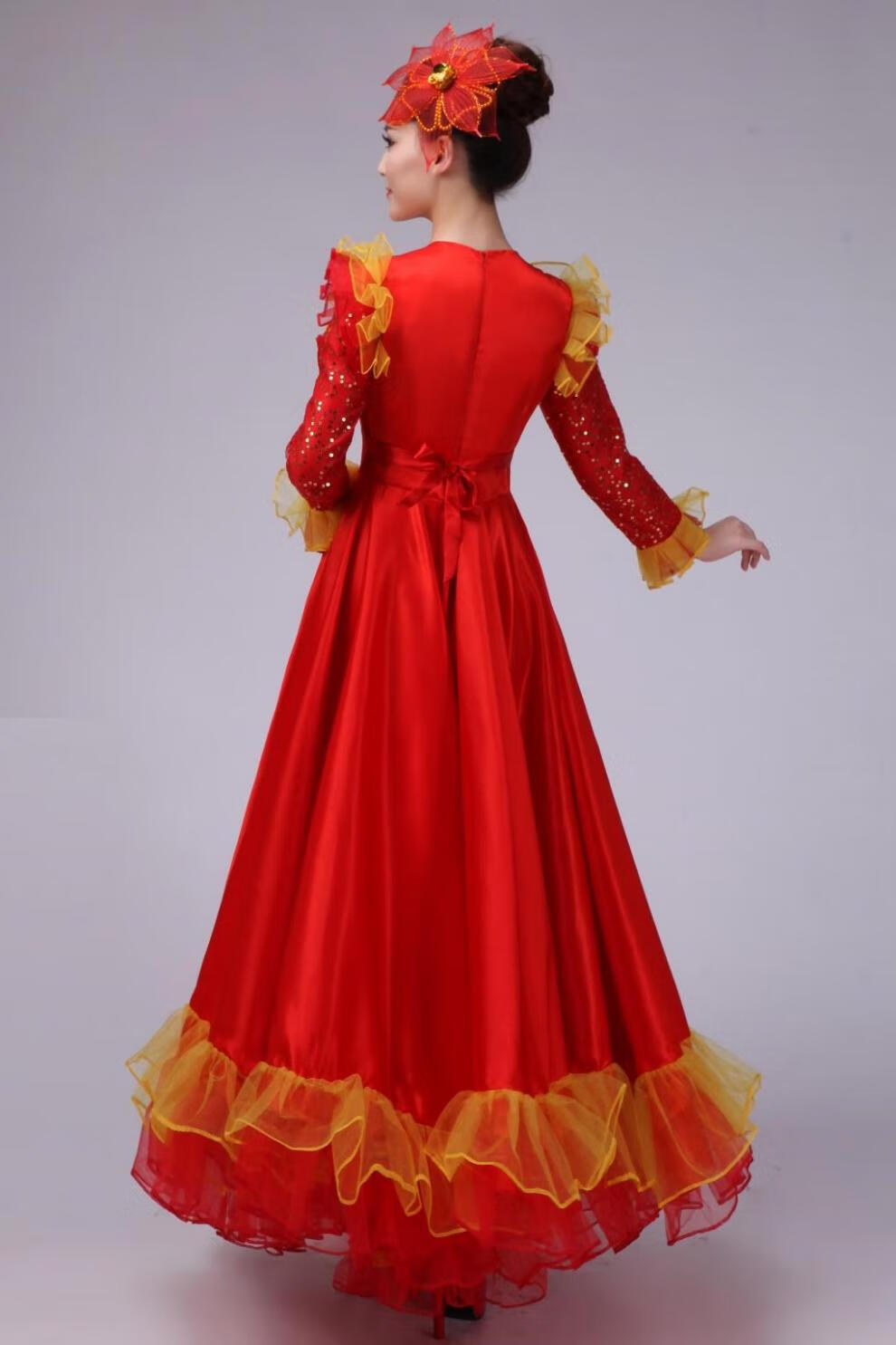 打腰鼓的衣服大摆裙演出服装舞伴舞女民族舞蹈表演长裙连衣裙新款开场