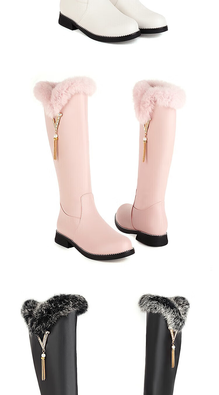 韩版女童长靴子白色公主冬靴皮靴儿童棉靴中大童高筒靴女孩过膝长筒靴