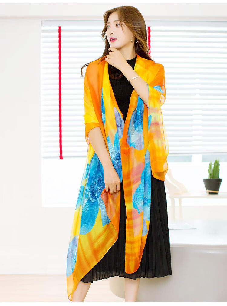 夏天拍照丝巾围巾女雪纺丝巾沙滩巾超长款韩版纱巾女披肩百搭防晒