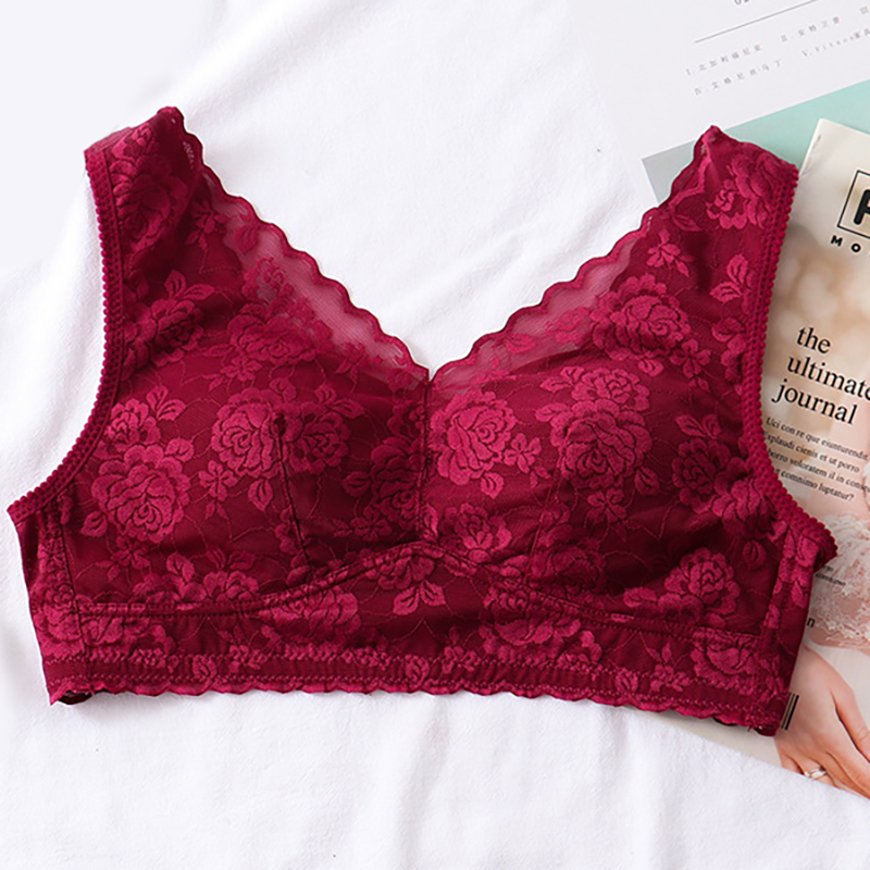 文胸簿款大胸显小聚拢收副乳上拖睡眠运动跑步防震背心式内衣 紫红色