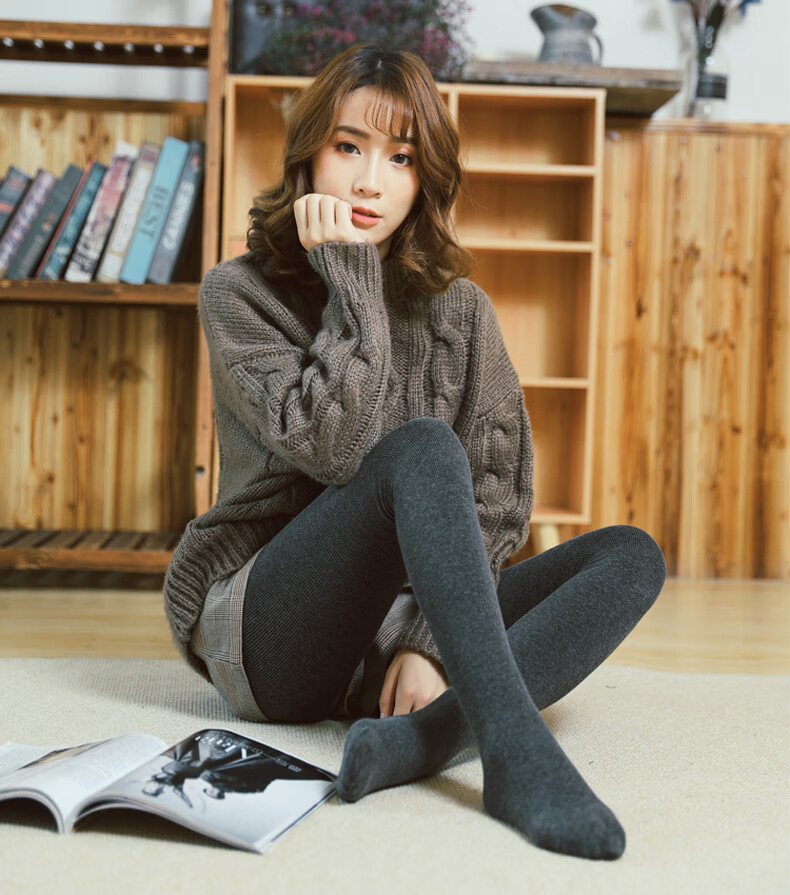 秋冬款女丝袜秋天春秋季中厚踩脚早秋款外穿微黑色连体打底连裤袜 浅