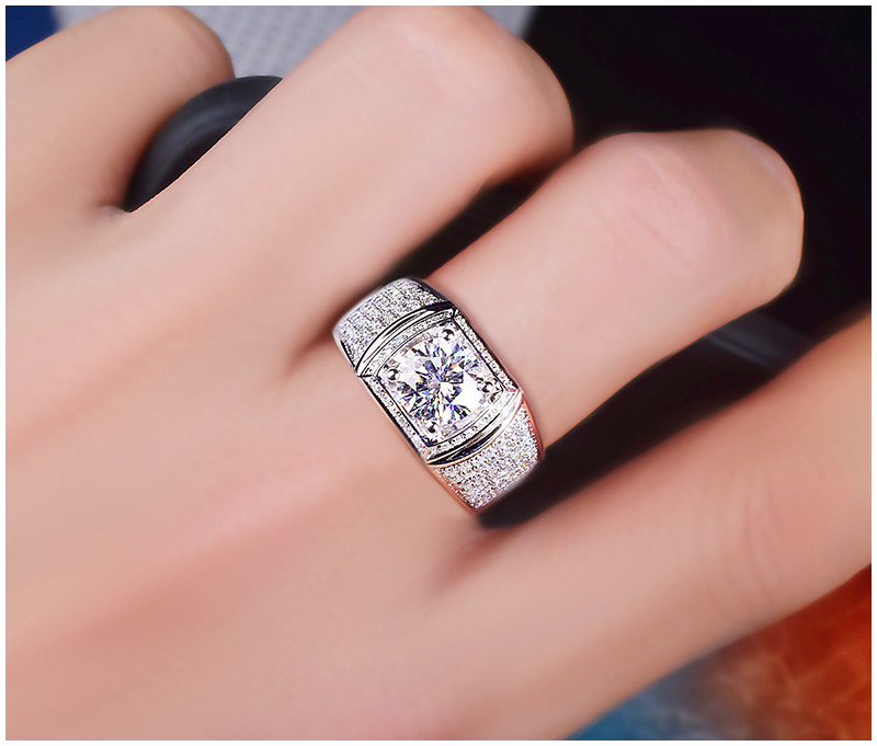 满天星活口男士饰品轻奢戒指食指莫桑石镶钻男戒925银简约时尚豪华