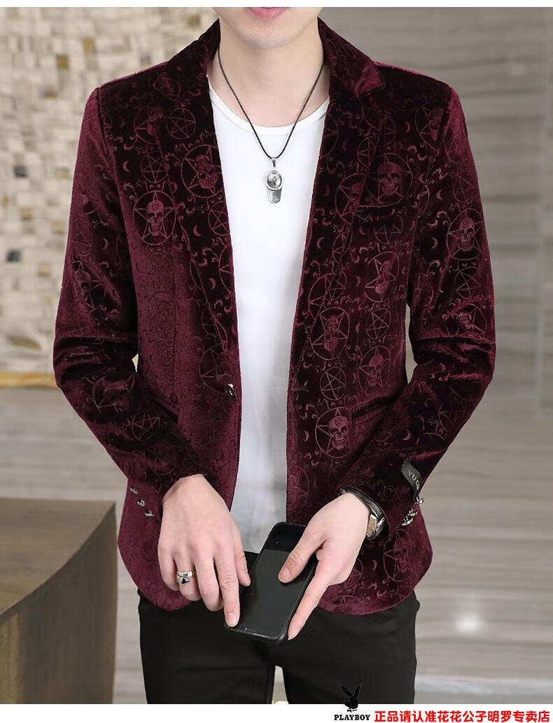 花花公子高档男装 【衣多穿】西服男2022新款韩版修身韩版休闲金丝绒