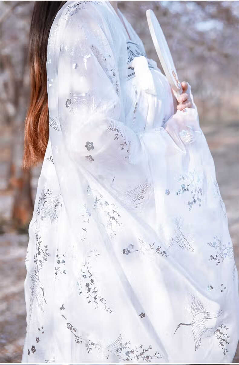 新款汉服女夏季中国风大袖衫齐胸襦裙6m裙摆黑云鹤上衣裙子大袖衫3米