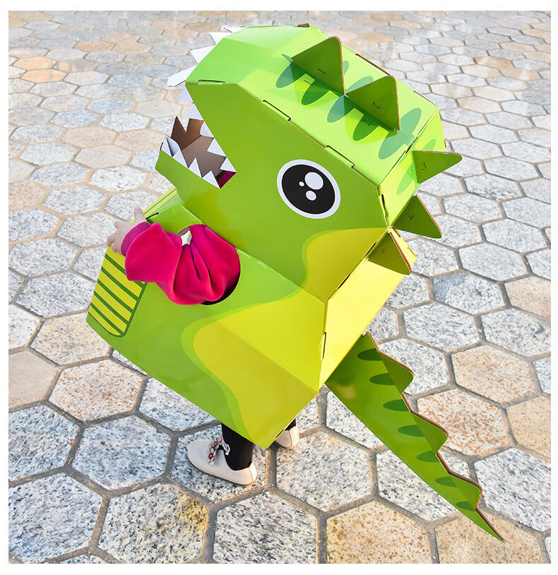 纸箱可穿纸板模型儿童纸皮玩具手工制作diy动物穿拼装幼儿园 黄色鲨鱼