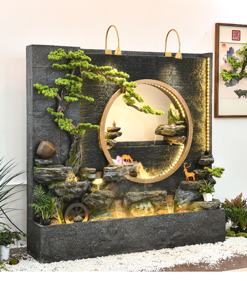 爱帛哆水幕墙假山流水景观办公室店铺客厅玄关背景墙装饰造景屏风摆件