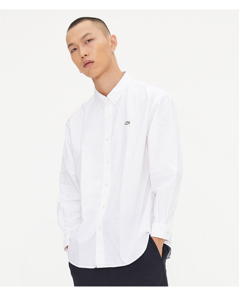 【商场同款】lacoste法国鳄鱼男装秋冬时尚经典休闲透气纯色长袖衬衫