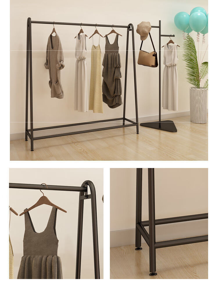 文归 衣架服装店展示架专用落地式铁艺货架金色女装挂衣杆中岛架陈列