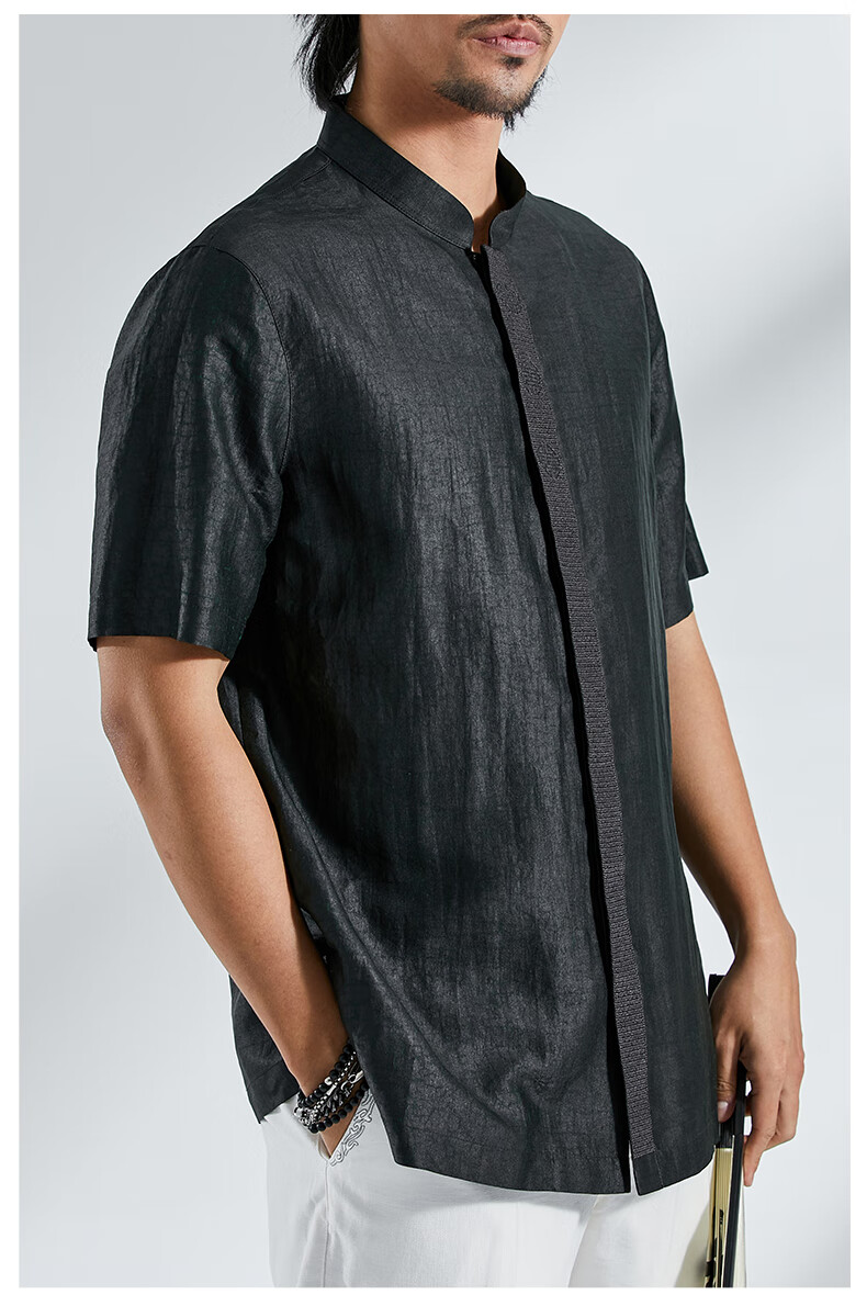 jzzve品牌高端香云纱唐装男夏季真丝桑蚕丝绸上衣中式男装居士服禅服