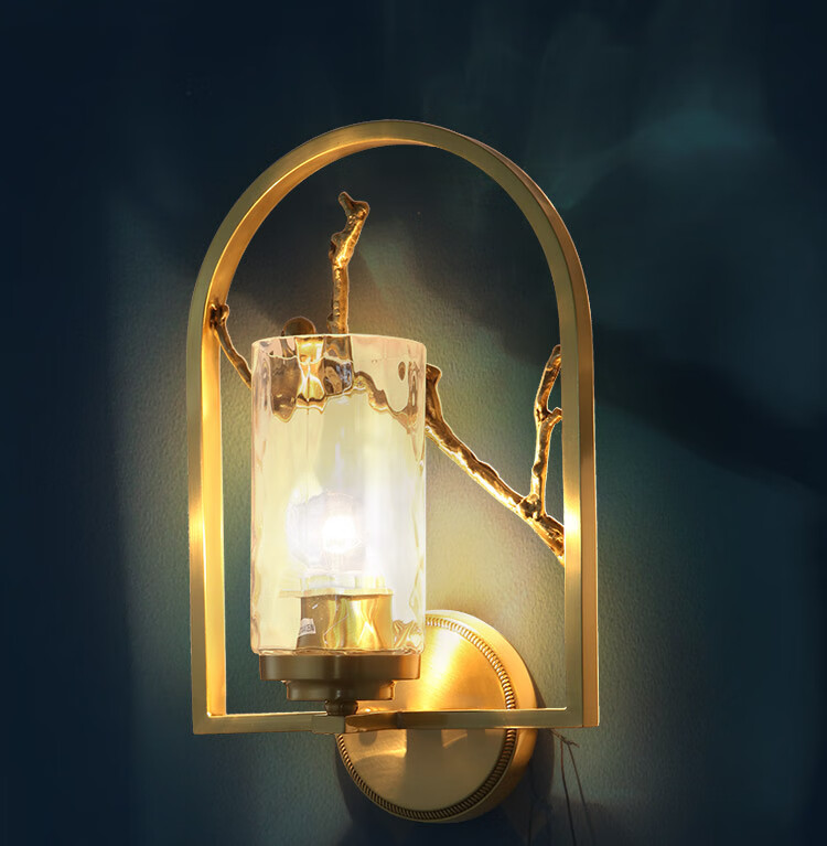 纯铜壁灯客厅卧室过道极简壁灯床头灯免接线墙壁造型灯单头全铜壁灯