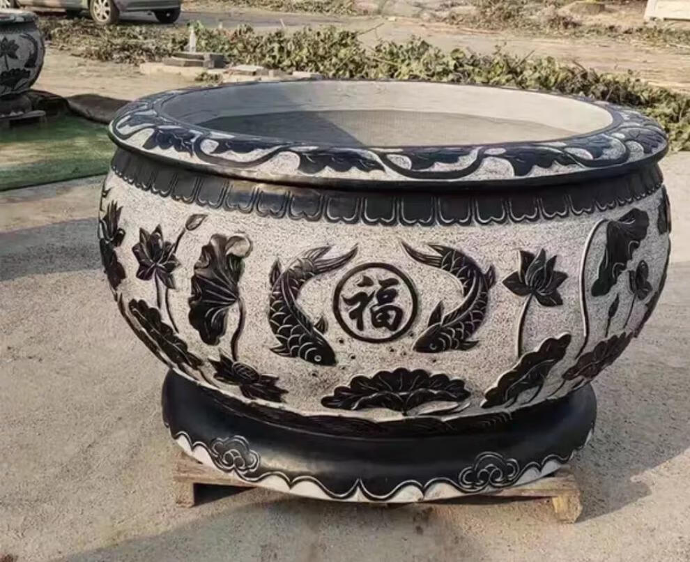 蒂喜梦石雕鱼缸石头花盆水槽仿古青石水缸户外养鱼池流水盆庭院石缸