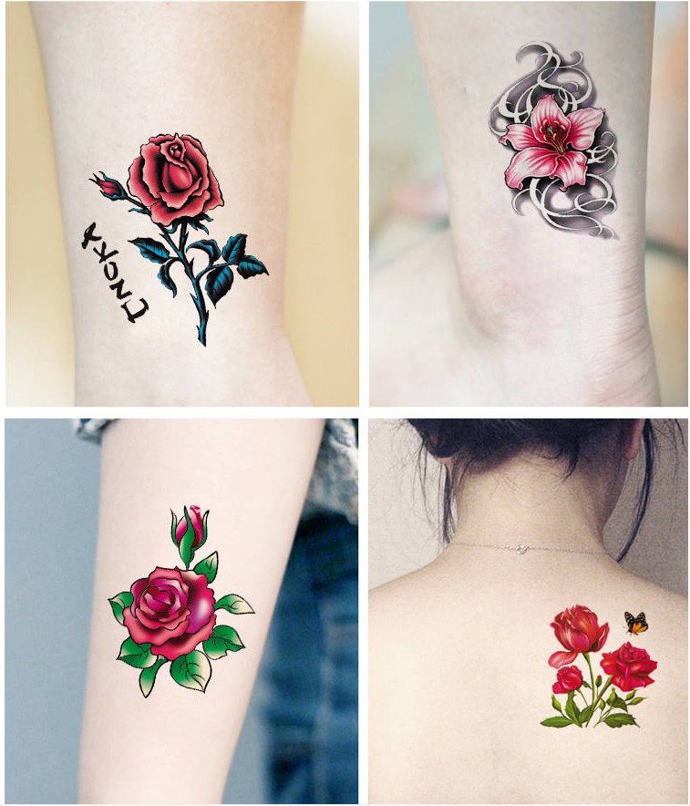 纹身贴防水男女玫瑰花朵蝴蝶3d性感小清新遮疤刺青贴【图片 价格 品牌