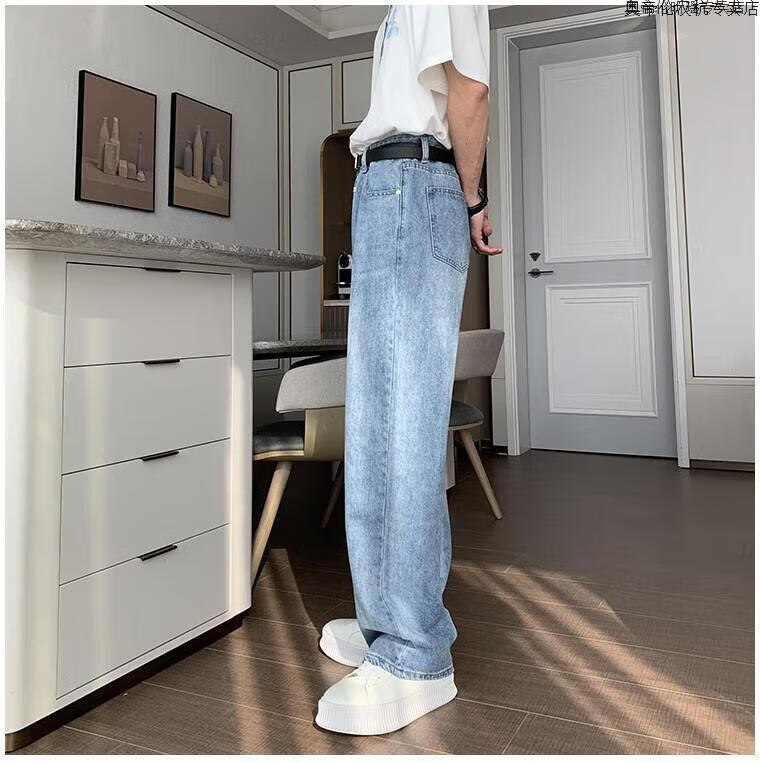 hualun 秋季牛仔裤男生宽松ins港风裤子韩版潮牌长裤ifashion男裤