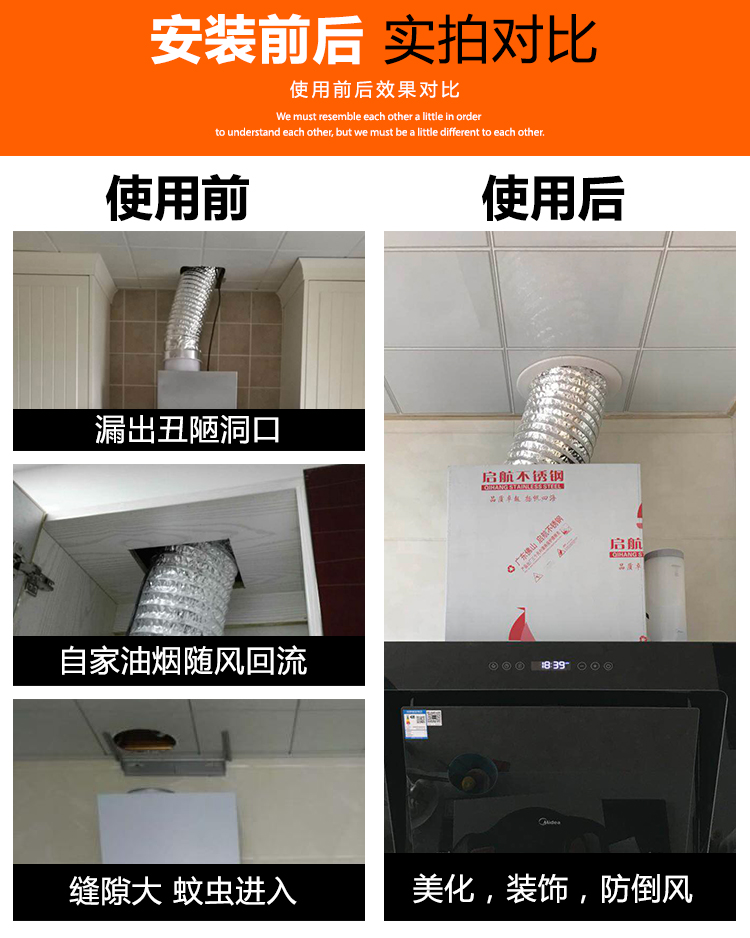 桑菽 抽油烟机管道装饰堵盖遮丑防风玻璃孔烟管排烟管燃气密封圈酒店