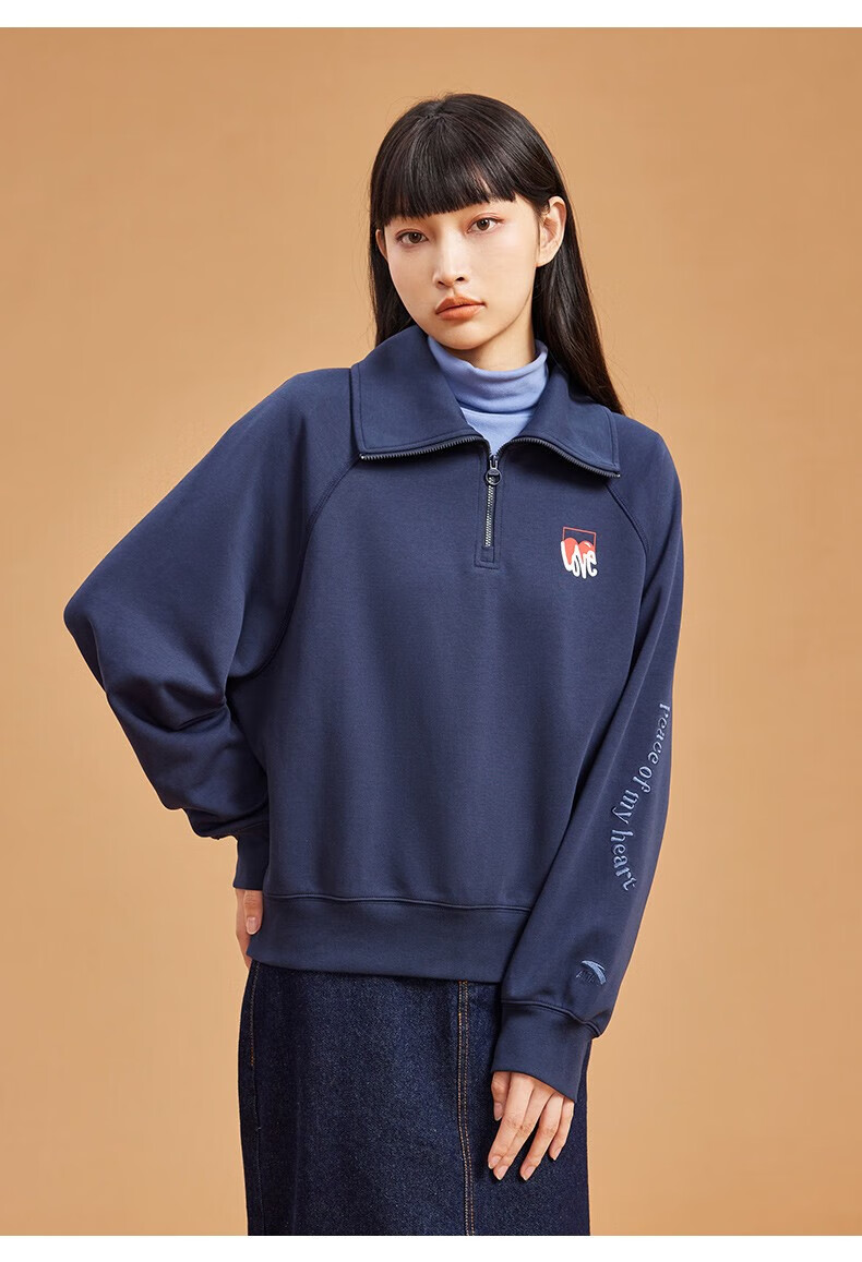 安踏(anta) 卫衣女2022秋冬季新款长袖针织拉链翻领套头上衣女生打底