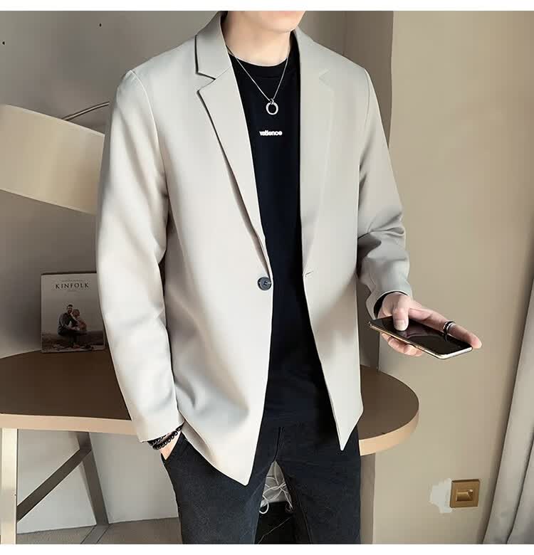 普戈斯 微胖男生休闲西装外套秋季微胖男生显瘦穿搭小西装外套男士