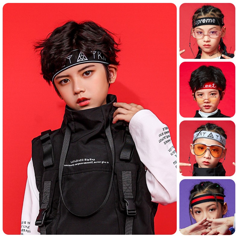 儿童街舞发带女童运动头带吸汗发箍男孩篮球跑步跳舞止汗头巾发饰