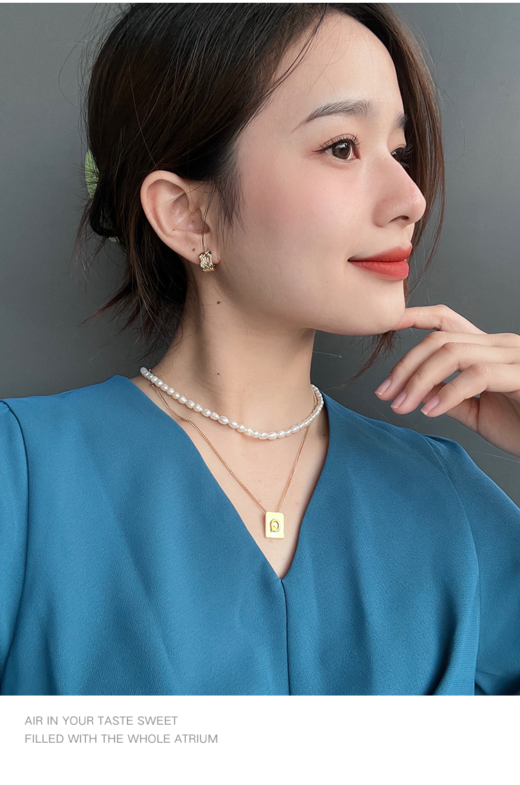 lisa同款叠戴金色方块字母吊坠项链女小米珠珍珠锁骨链 方块吊坠 6mm