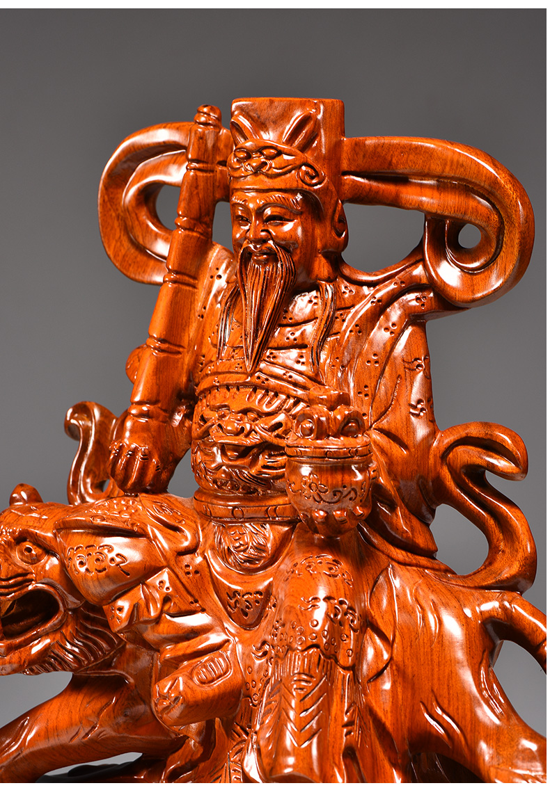 花梨木雕武财神赵公明骑虎神像摆件家居五路财神爷红木雕刻工艺品