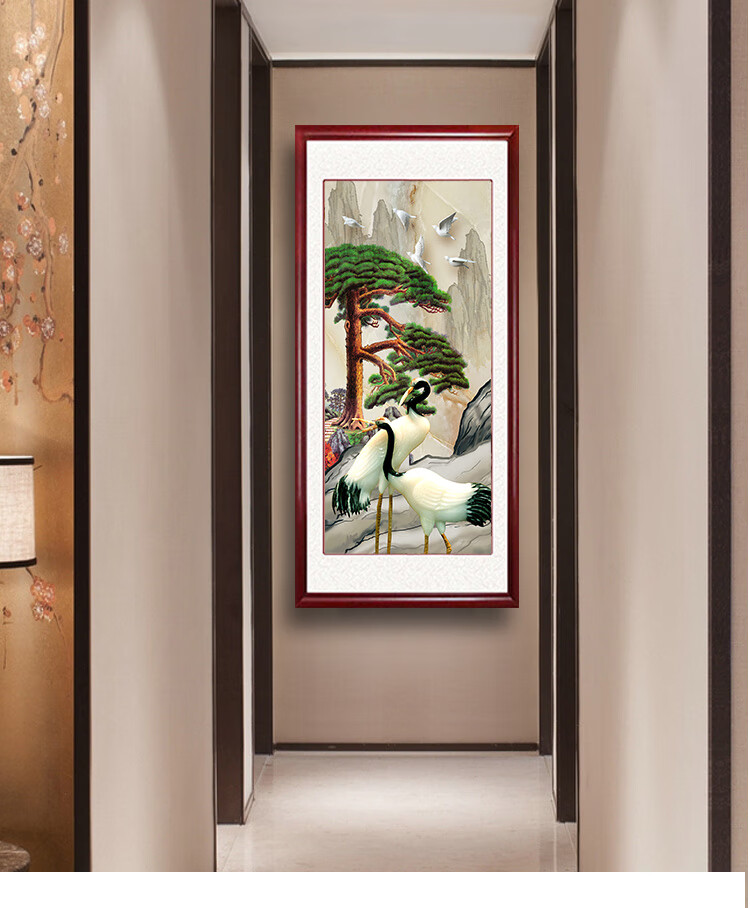 天尚喷画新中式迎客松山水画玄关装饰画客厅书房墙画过道进门入户挂画