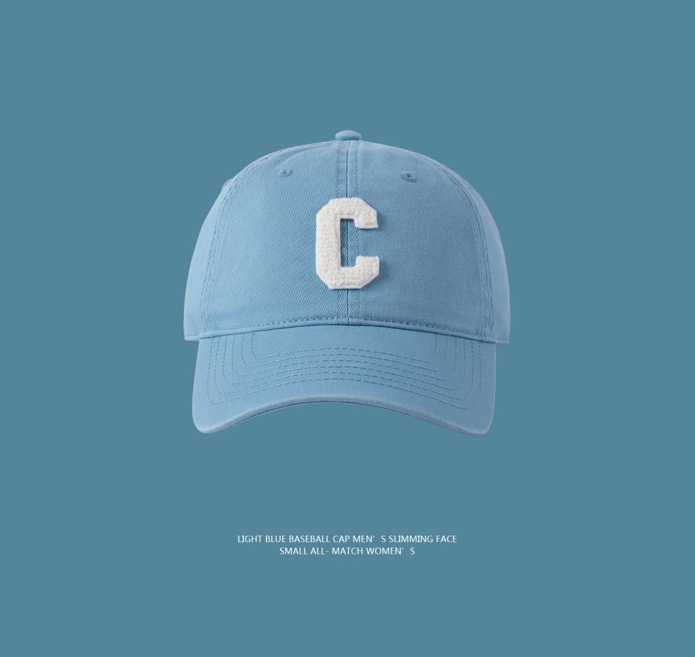 蓝色棒球帽男韩版时尚字母鸭舌帽女蔚蓝天蓝软顶帽子高端品牌 浅蓝色