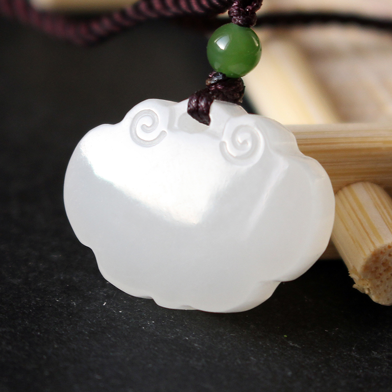 羊脂白玉长命锁宝宝款女款玉锁挂件小孩玉佩碧玉顶珠女士小孩款附证书