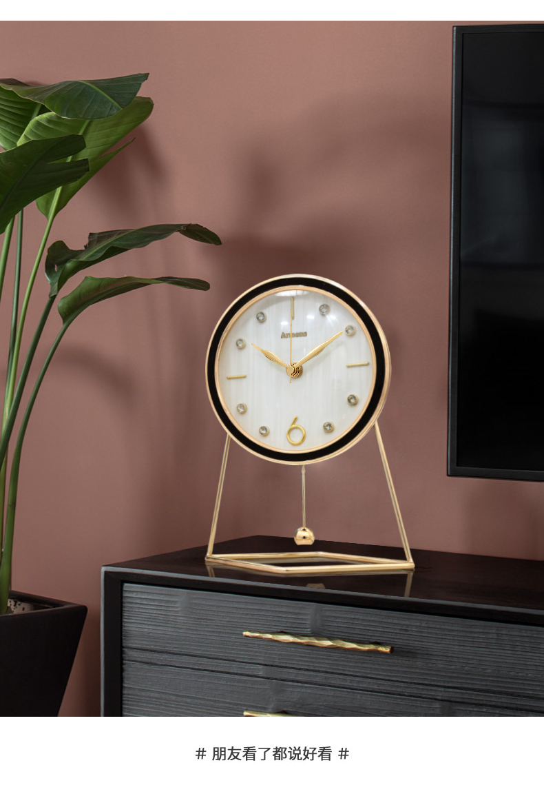 轻奢桌面艺术时钟摆件客厅家用高端座钟台式摆放钟表简约现代坐钟白色