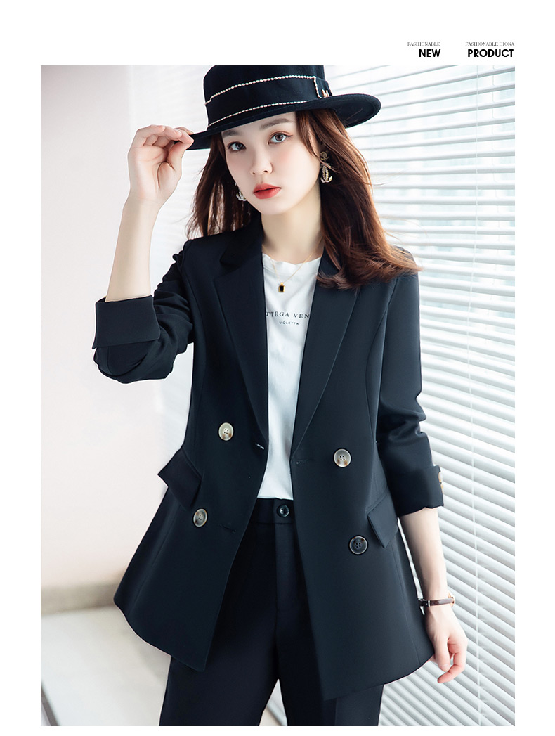 秦菲西装套装蓝色外套女2021秋季新款韩版英伦风时尚职业正装西服外套