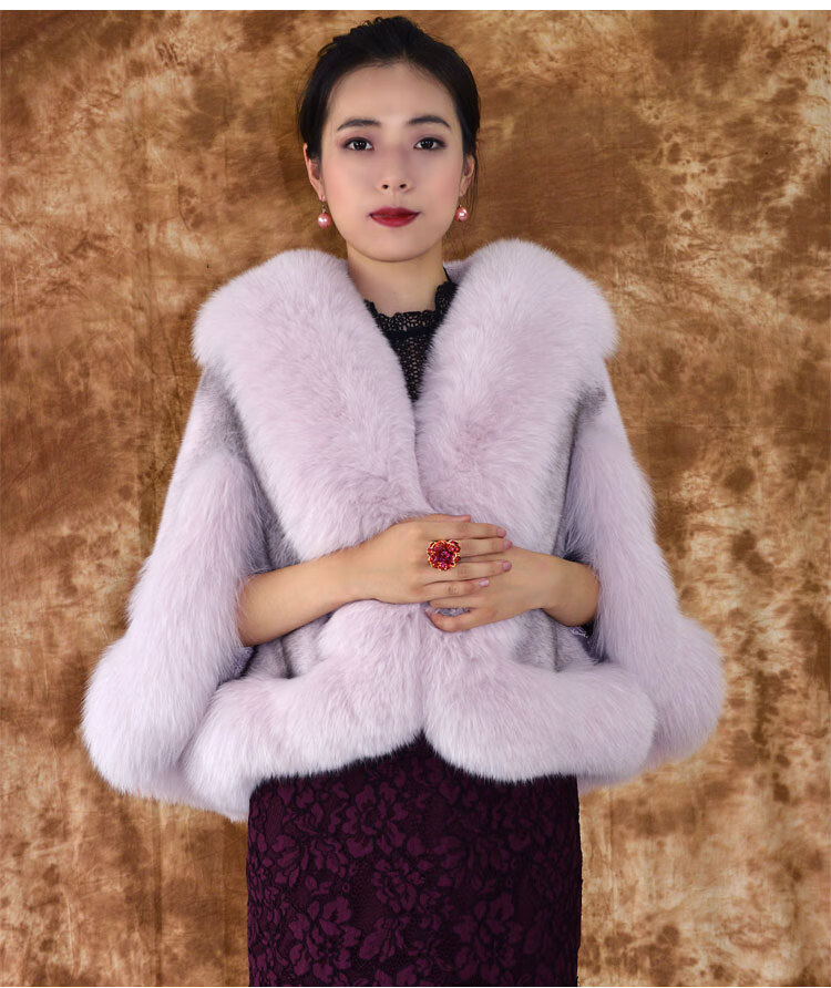 女装 皮草 莱依得美 婚宴妈妈装旗袍搭配披肩水貂披肩带袖斗篷女整草