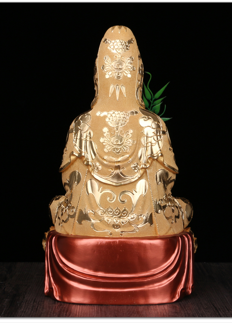 适用香樟木雕观世音菩萨雕像沙金观音神像家用客厅南海观音佛像摆件