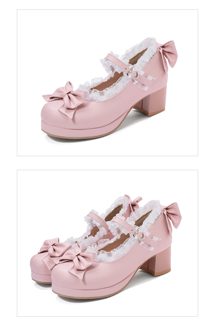 日系萝莉lolita洛丽塔甜美蝴蝶结公主软妹厚底粗跟女仆lo鞋女zw 米