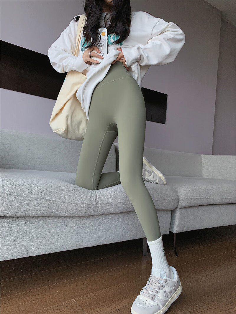 裸感鲨鱼裤女外穿秋冬芭比裤咖色高腰收腹提臀瑜伽打底紧身裤 裸感