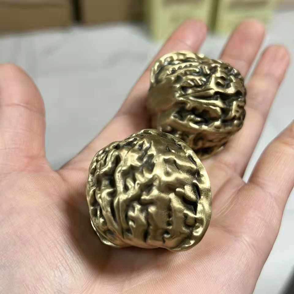 狮子头纯铜核桃文玩黄铜核桃收藏品铜手把件健身球男士耐磨把玩礼品