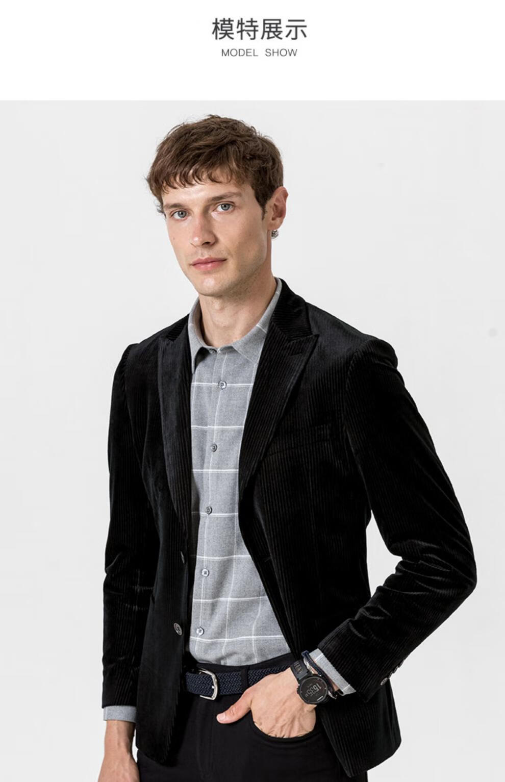 迪柯尼男装冬新品简约商务西装轻商务戗驳领黑色便服单西男士 黑色