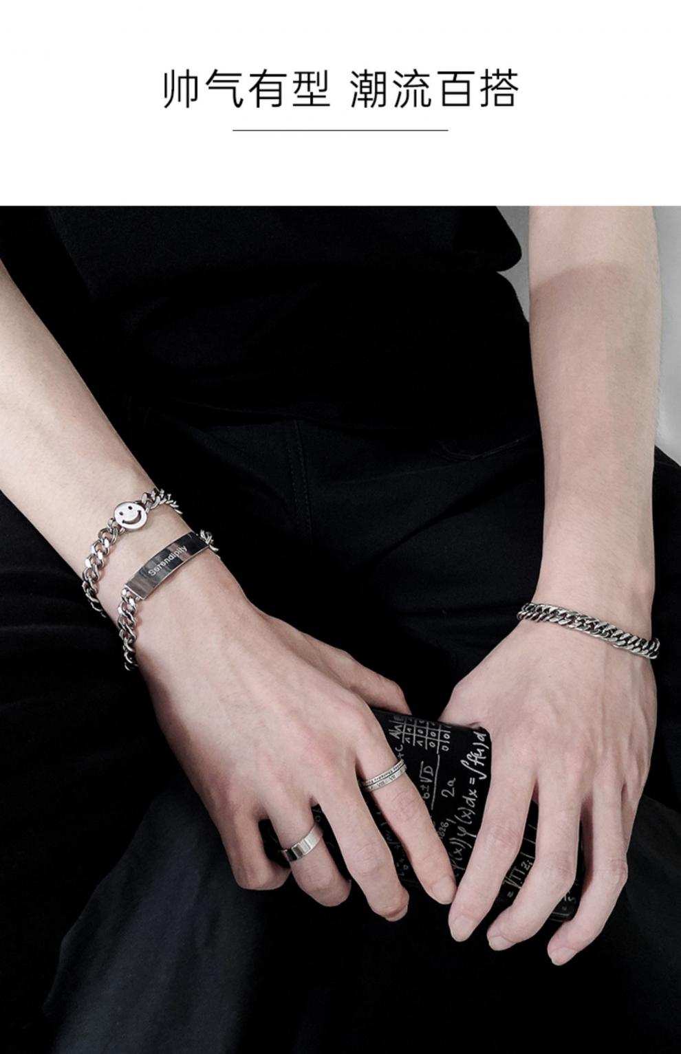 迪士尼克兰茜kelanxi笑脸手链钛钢表情手链男银色周长1820cm520笑脸