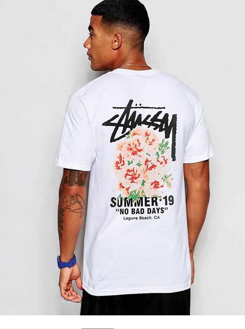 stussy夏季新款短袖t恤男女通用情侣款背部大印花潮牌透气时尚t恤