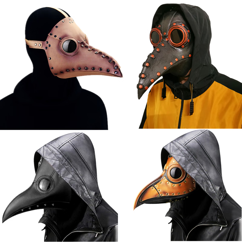 乌鸦面具蒸汽朋克面具黑白欧洲黑死病医生鸟嘴面罩 鸟嘴乳胶铜色 银钉