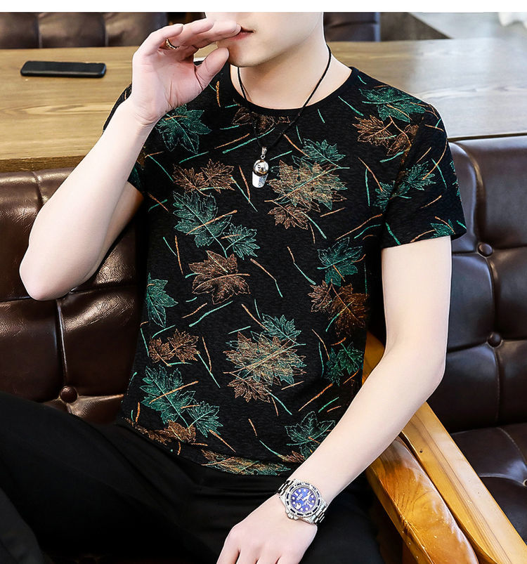 kvnv 夏季男士中国风水墨图画花式短袖t恤冰感速干图案印花半袖体恤衫