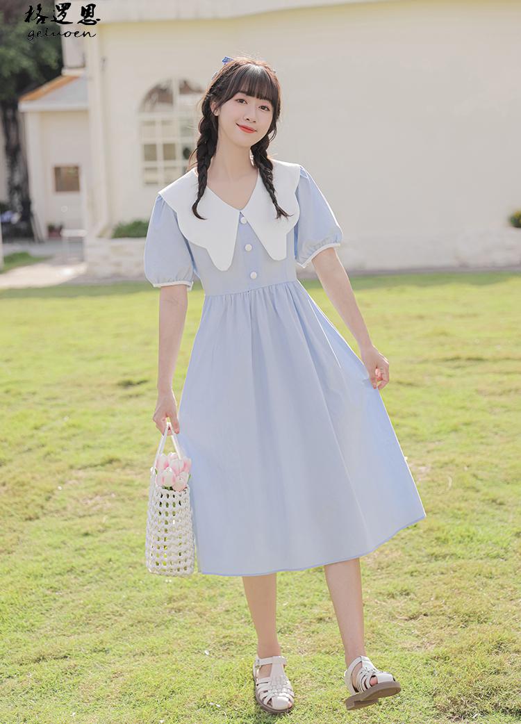 娃娃领连衣裙子夏天少女生衣服女装2022年夏季初中生高中生法式显瘦