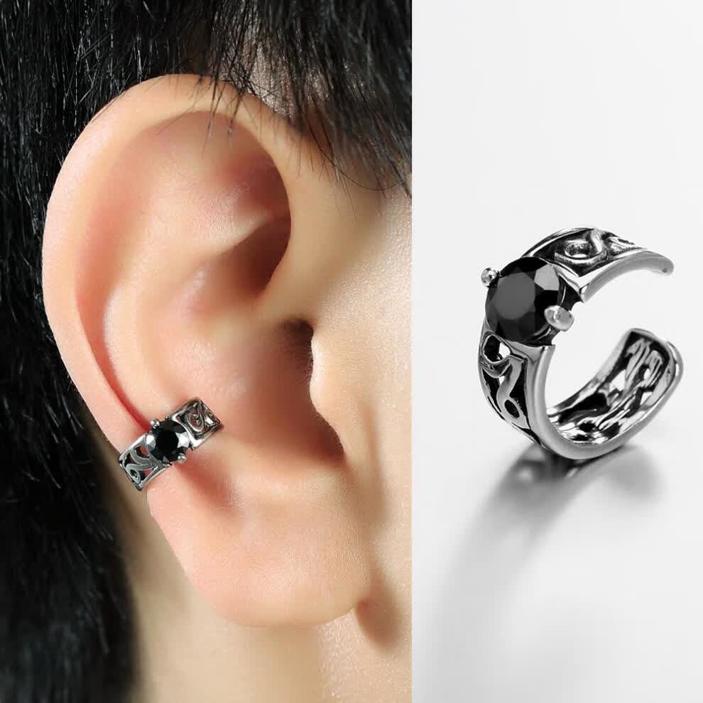 syxyyds复古无耳洞耳骨夹男士耳夹黑钻单只耳环小众无洞免打孔耳饰品