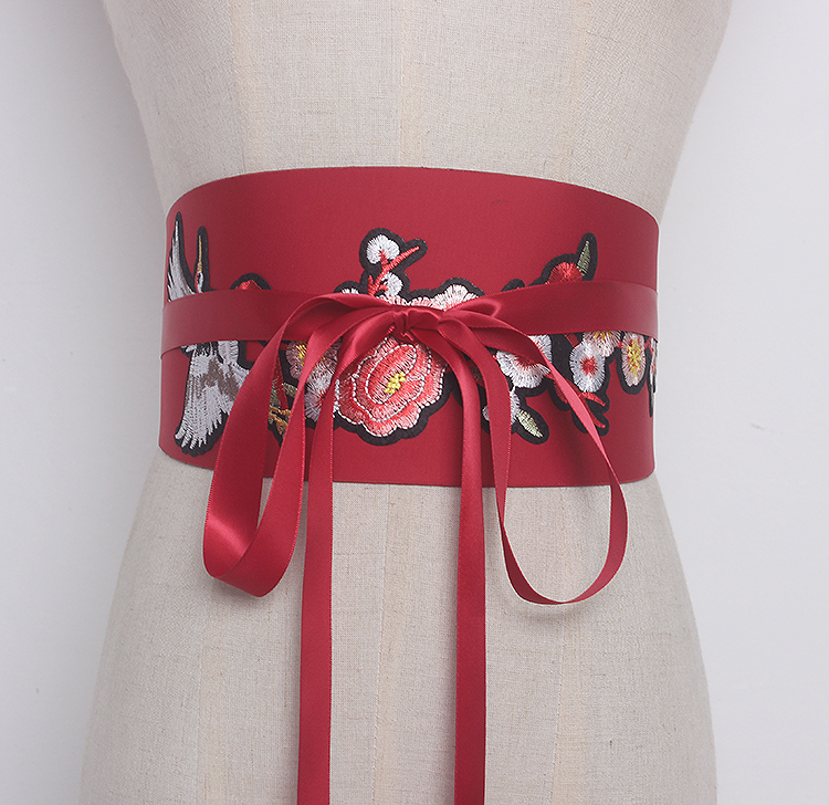 【京选品质】日式和风汉服古风松鹤织锦缎仙鹤流苏腰封腰带 黑色 270