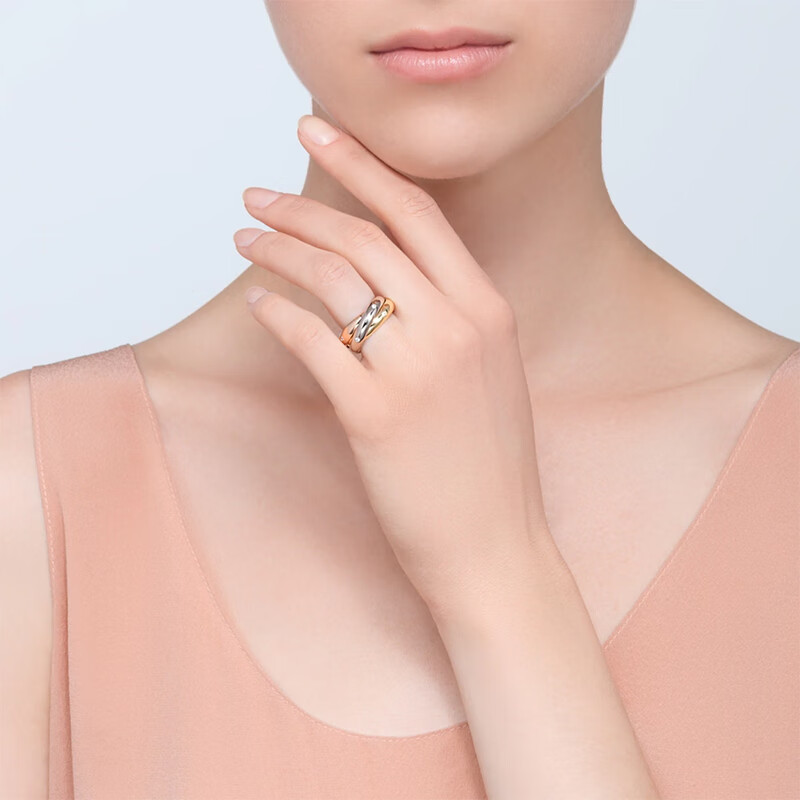 trinity系列 18k金白金黄金玫瑰金三色三环镶钻戒指  b4088500