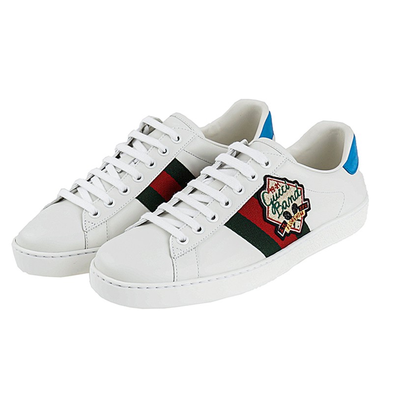 gucci 古驰/男士ace系列刺绣饰条纹皮质运动鞋小白鞋 白色 英码7.