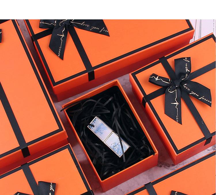 橙色礼盒空盒父亲节礼物盒丝巾包装盒伴手礼盒口红迷你礼品盒丝带 1号