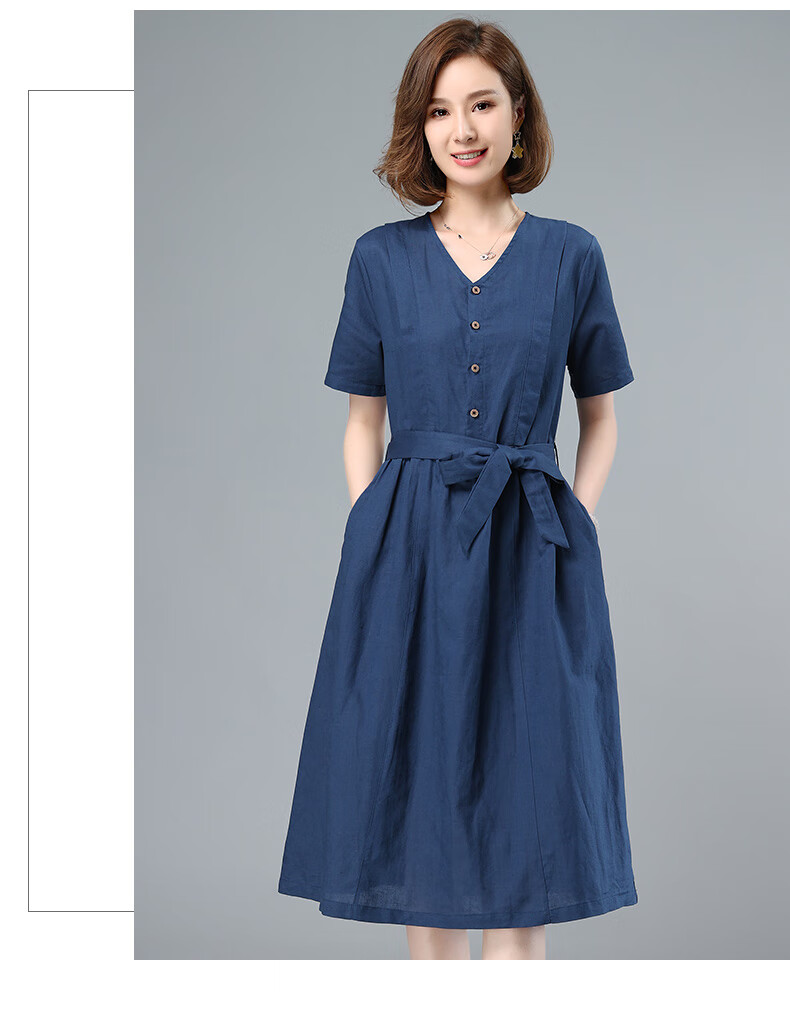素订棉麻女装官方素素2022夏季新款宽松中长款女装亚麻裙子休闲文艺