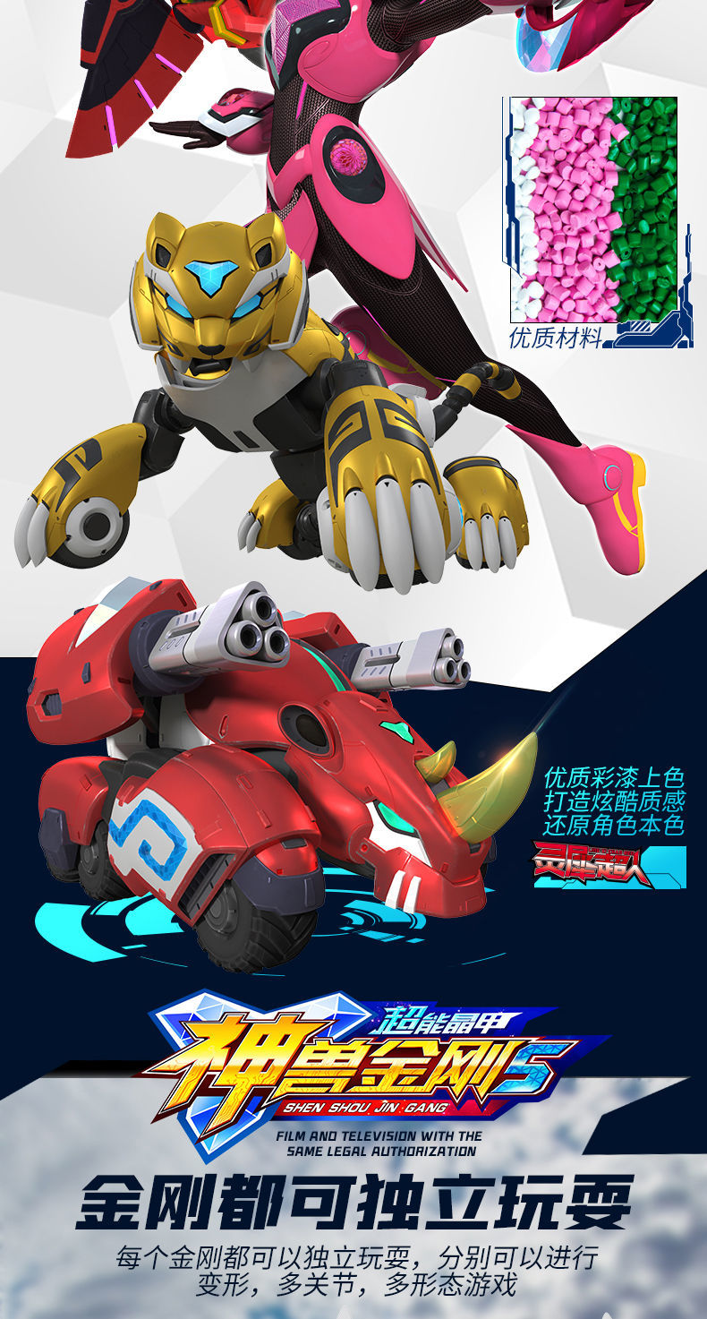 人超人男孩玩具超能晶甲3-6生日礼物 圣虎金刚(可变形三种形态)【图片