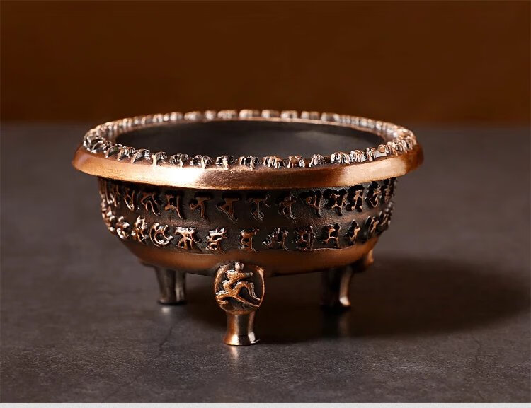 藏式纯铜烟供盘烟供炉三足鼎立烟供火供全套烟施盘藏式火供香炉 红铜