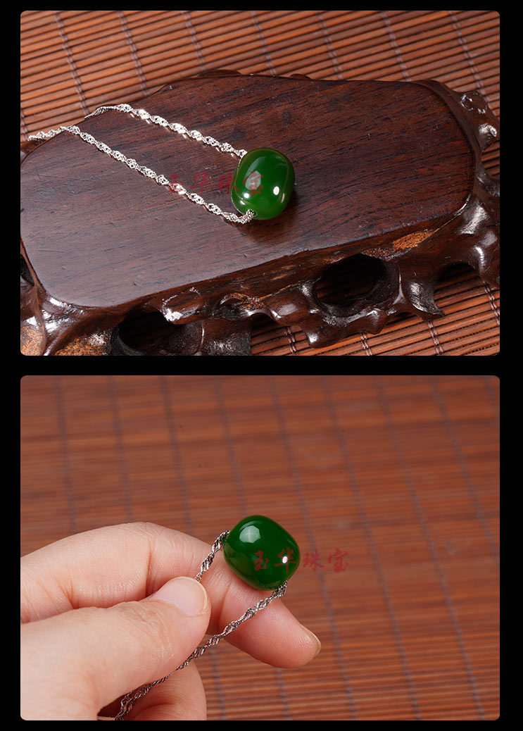 ck缅甸翡翠a货碧玉菠菜绿桶珠锁骨链女士款转运珠路路通玉石项链好运