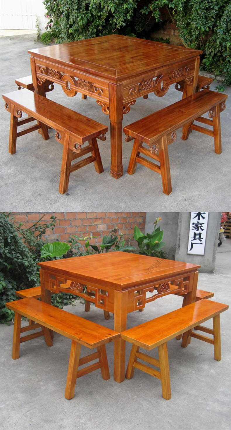 实木八仙桌仿古雕花餐桌椅组合饭店面馆餐厅农家乐商用木质四方桌范特