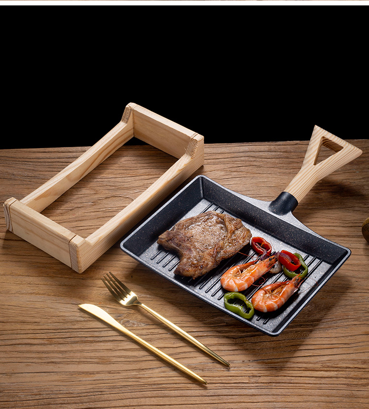 韩式铝制不粘烧烤盘 韩式烤盘商用铝合金带把铁板锅铁锹烤肉盘戳子烧